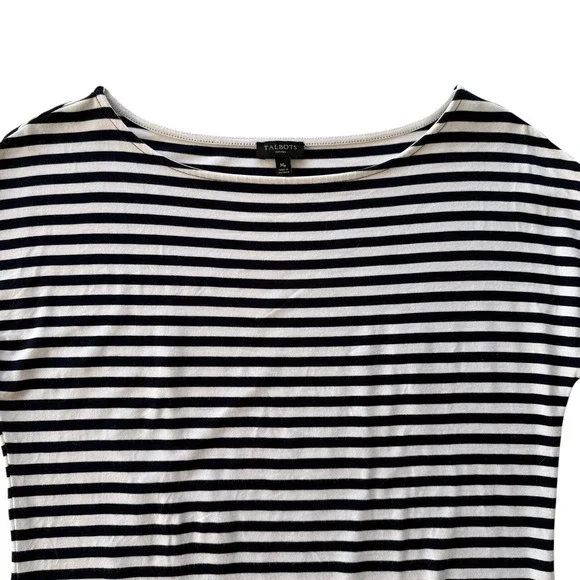 Talbots Breton Stripe Cropped Tee Navy White Boat Neck Coastal Prep Women's M - Picture 3 of 8